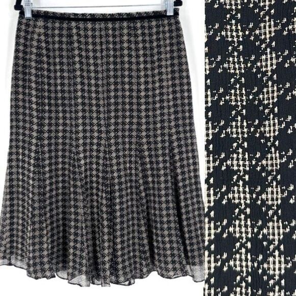 Vintage Y2K Anne Klein Silk Houndstooth Black Knee Length Skirt Size 10‎ Witchy - Picture 1 of 11